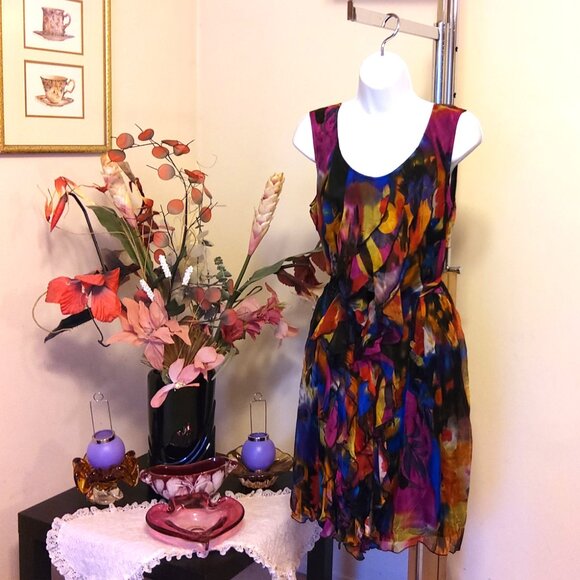 NWT SIMON CHANG Women's Unique Designed Ruffle Lined Summer Dress 12 - Picture 4 of 10